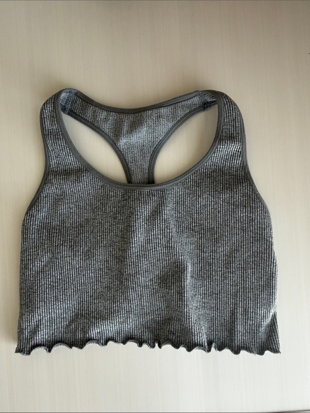 Ribbed Racerback Crop Tank - Gray
